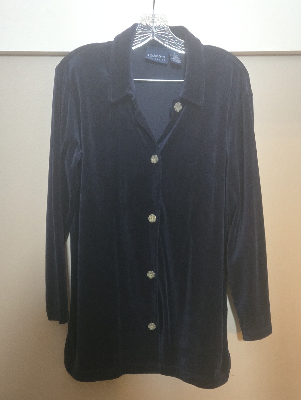 Liz Claiborne Dark Navy Velvet Button-Front Top